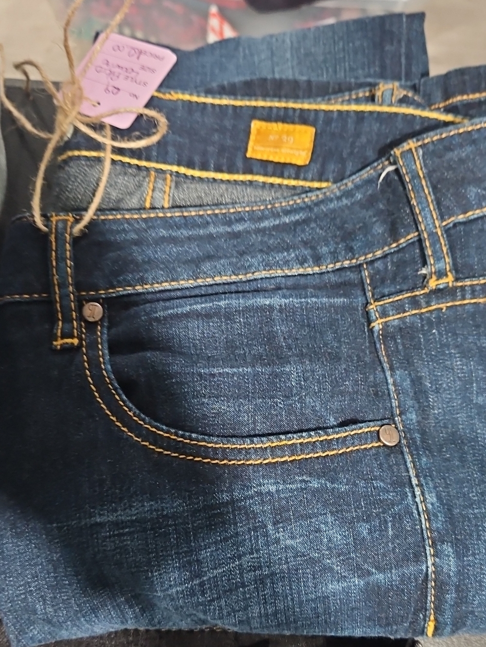 Pilcro and the Letterpress Dark Blue Skinny Jeans with Yellow Stitching